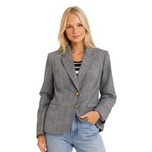 J.Crew Linen Cotton Dalton Blazer Jacket Women's Size 4 Blue White Herringbone